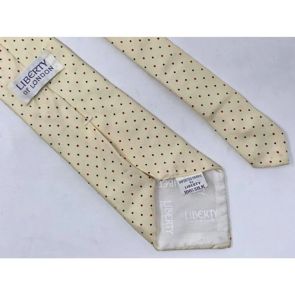 LIBERTY OF LONDON SILK TIE CREAM RED BLUE POLKA DOT SMOOTH 3.5
